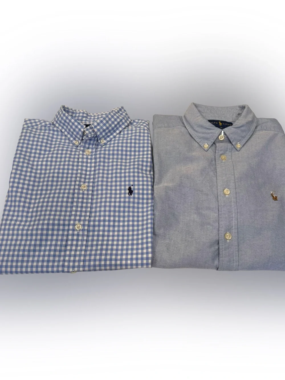 Ralph Lauren Set Of 2 Youth Boys Shirt 1 Blue Oxford, 1 Blue White Gingham Sz L